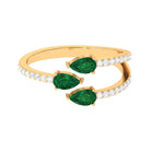 3 Stone Pear Shape Created Emerald Wrap Ring with Diamond Lab Created Emerald - ( AAAA ) - Quality - Rosec Jewels