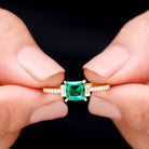 Princess Cut Created Emerald Solitaire Engagement Ring Lab Created Emerald - ( AAAA ) - Quality - Rosec Jewels