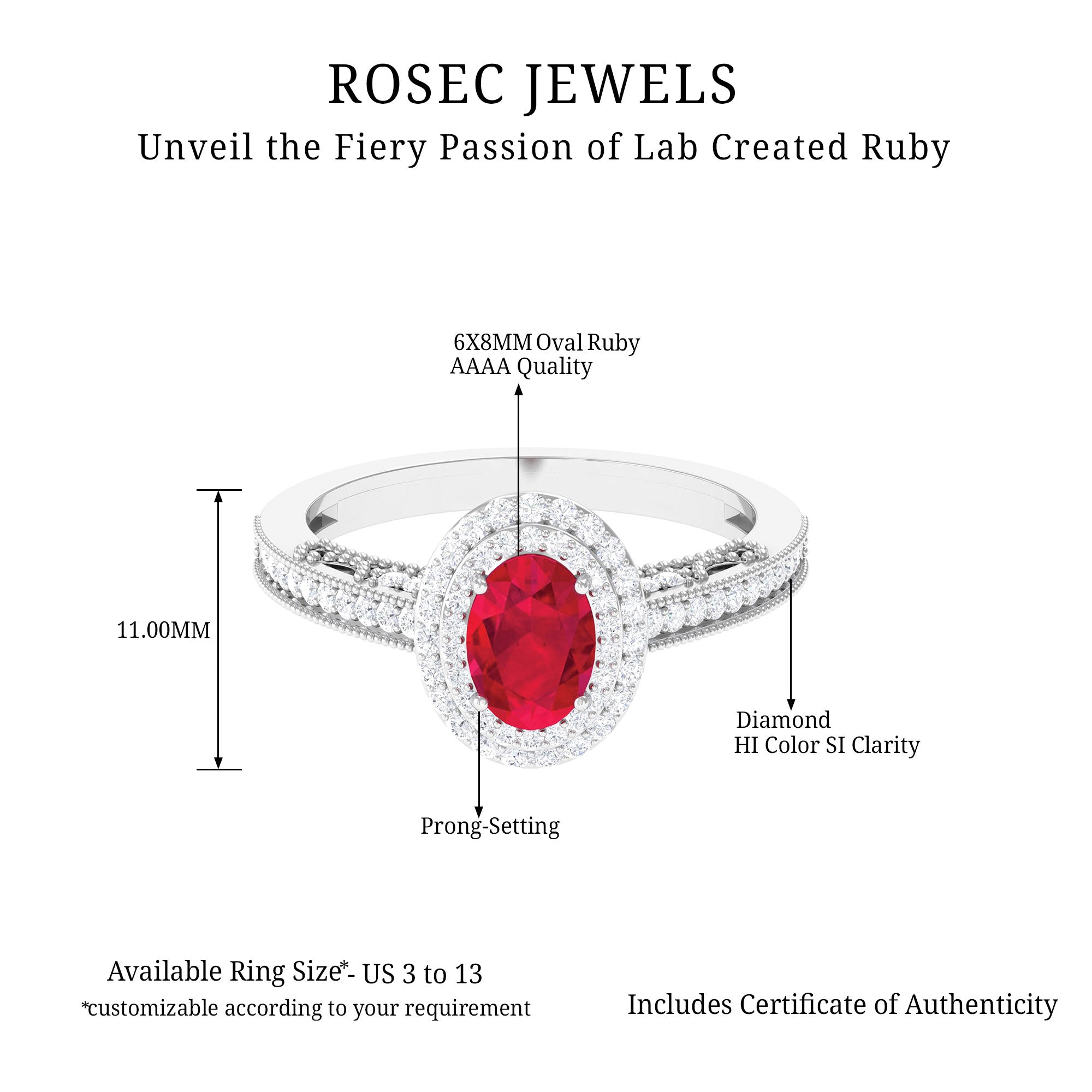 Oval Created Ruby Double Halo Engagement Ring with Diamond Lab Created Ruby - ( AAAA ) - Quality - Rosec Jewels