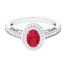 Lab-Created Ruby Beaded Engagement Ring with Diamond Lab Created Ruby - ( AAAA ) - Quality - Rosec Jewels