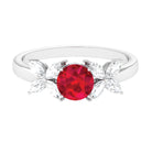 Round Created Ruby Floral Engagement Ring with Moissanite Accent Lab Created Ruby - ( AAAA ) - Quality - Rosec Jewels