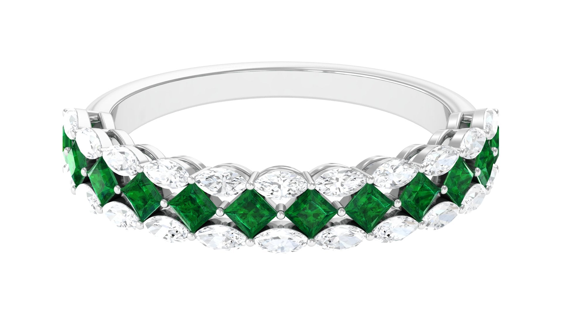 Rosec Jewels-Designer Lab Created Emerald Half Eternity Band with Moissanite