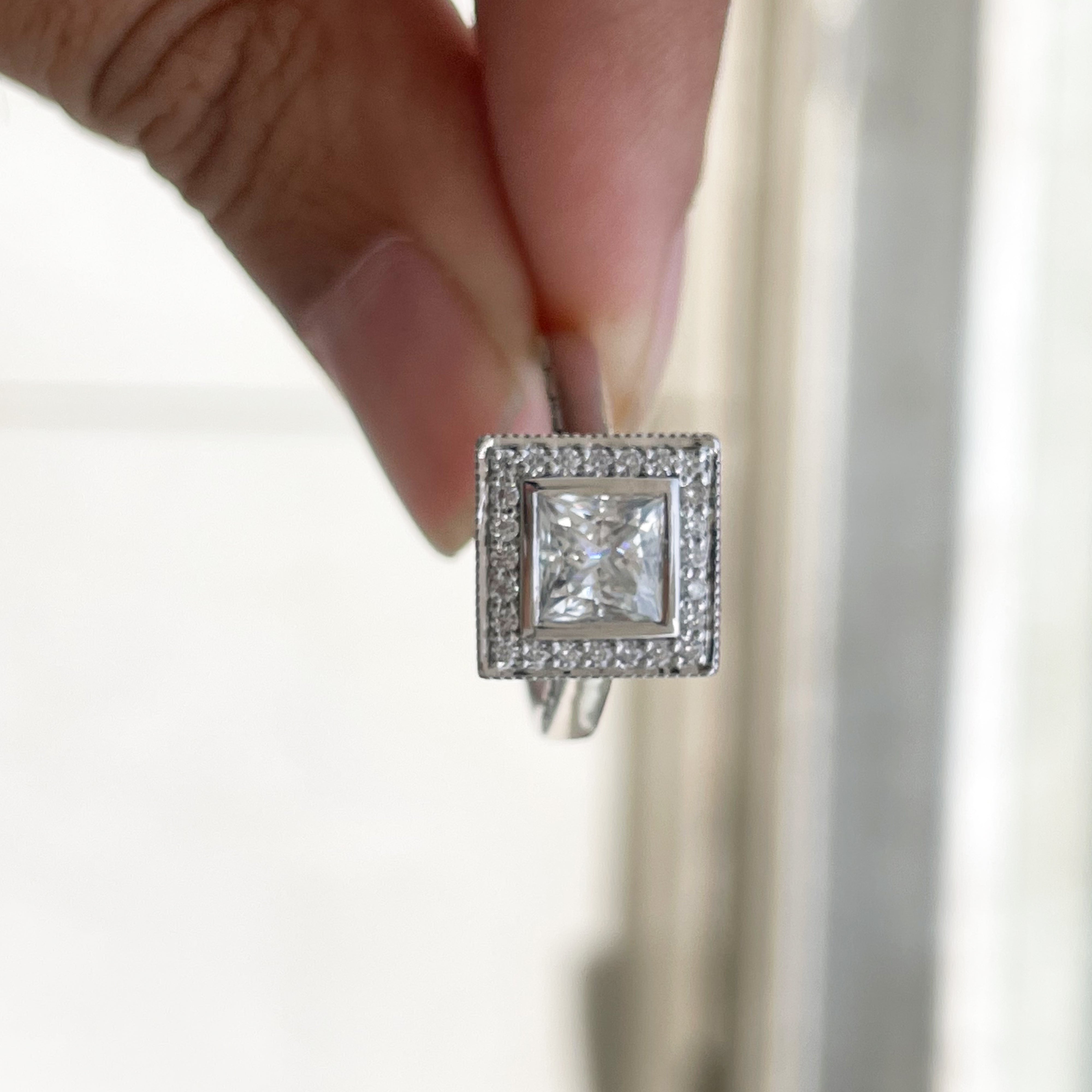 Princess Cut Moissanite Milgrain Engagement Ring Moissanite - ( D-VS1 ) - Color and Clarity - Rosec Jewels