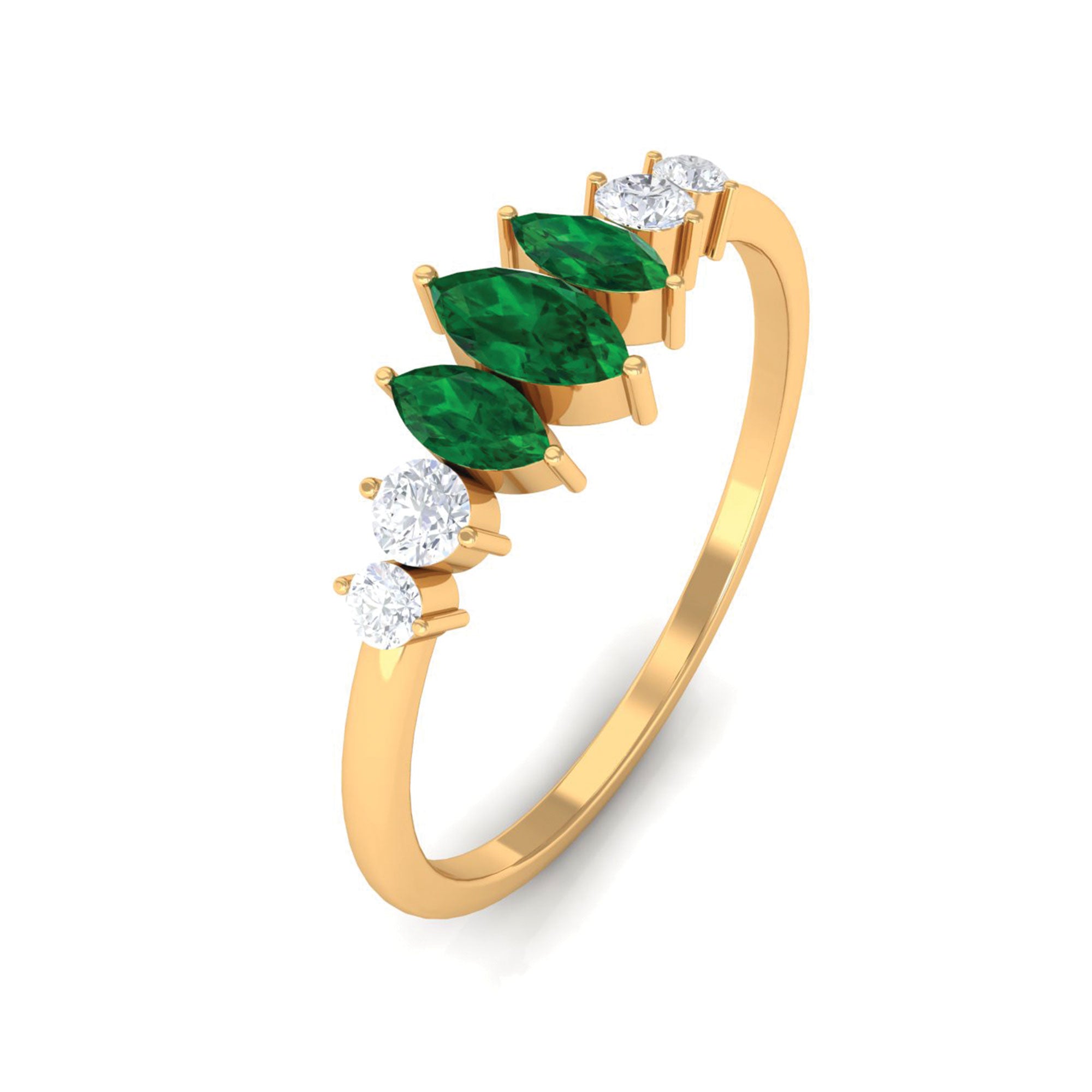 Marquise Cut Created Emerald and Diamond Graduated Ring Lab Created Emerald - ( AAAA ) - Quality - Rosec Jewels