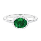 Oval Shape Created Emerald and Diamond Accent East West Ring Lab Created Emerald - ( AAAA ) - Quality - Rosec Jewels