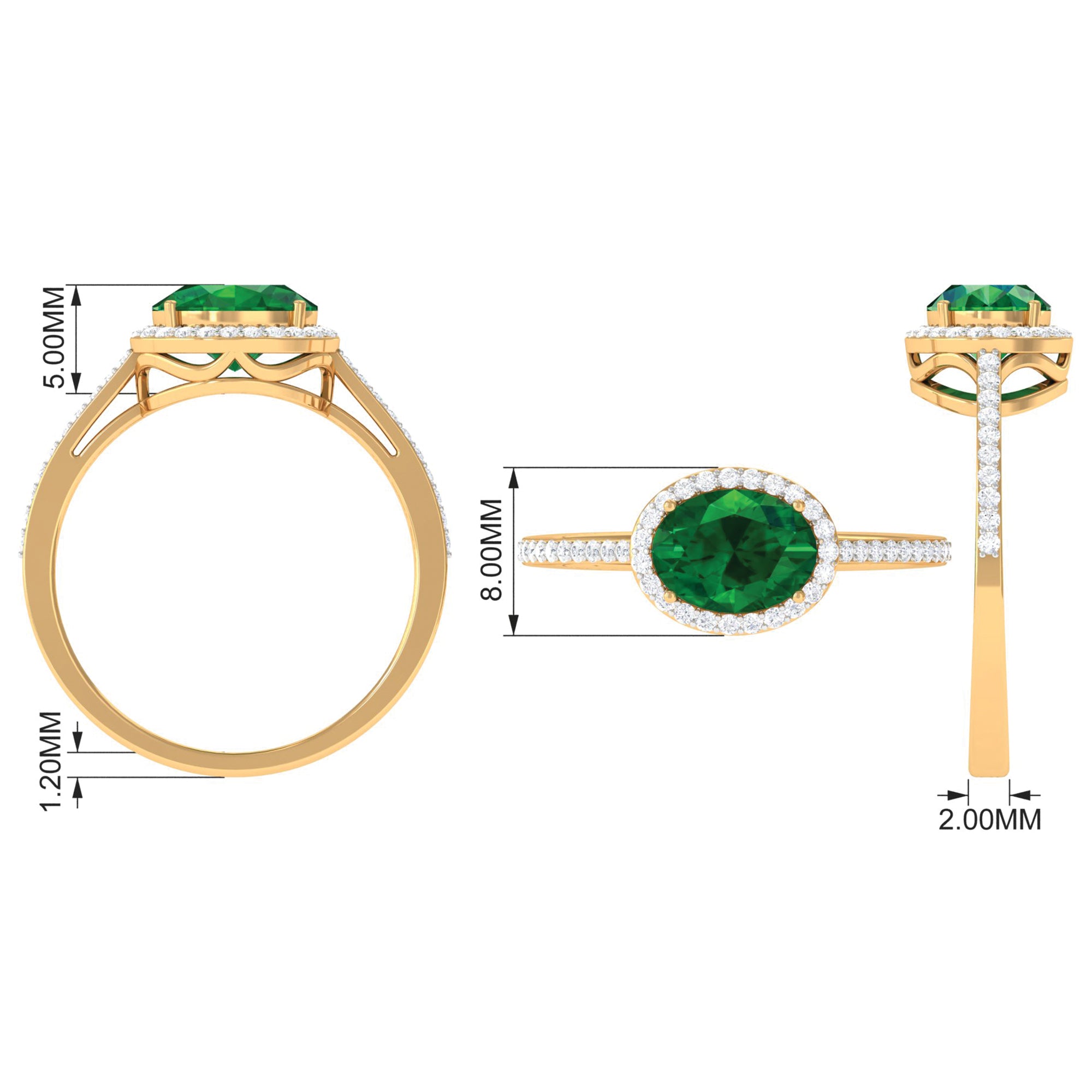 Oval Shape Created Emerald and Diamond Accent East West Ring Lab Created Emerald - ( AAAA ) - Quality - Rosec Jewels