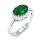 Oval Shape Created Emerald and Diamond Accent East West Ring Lab Created Emerald - ( AAAA ) - Quality - Rosec Jewels