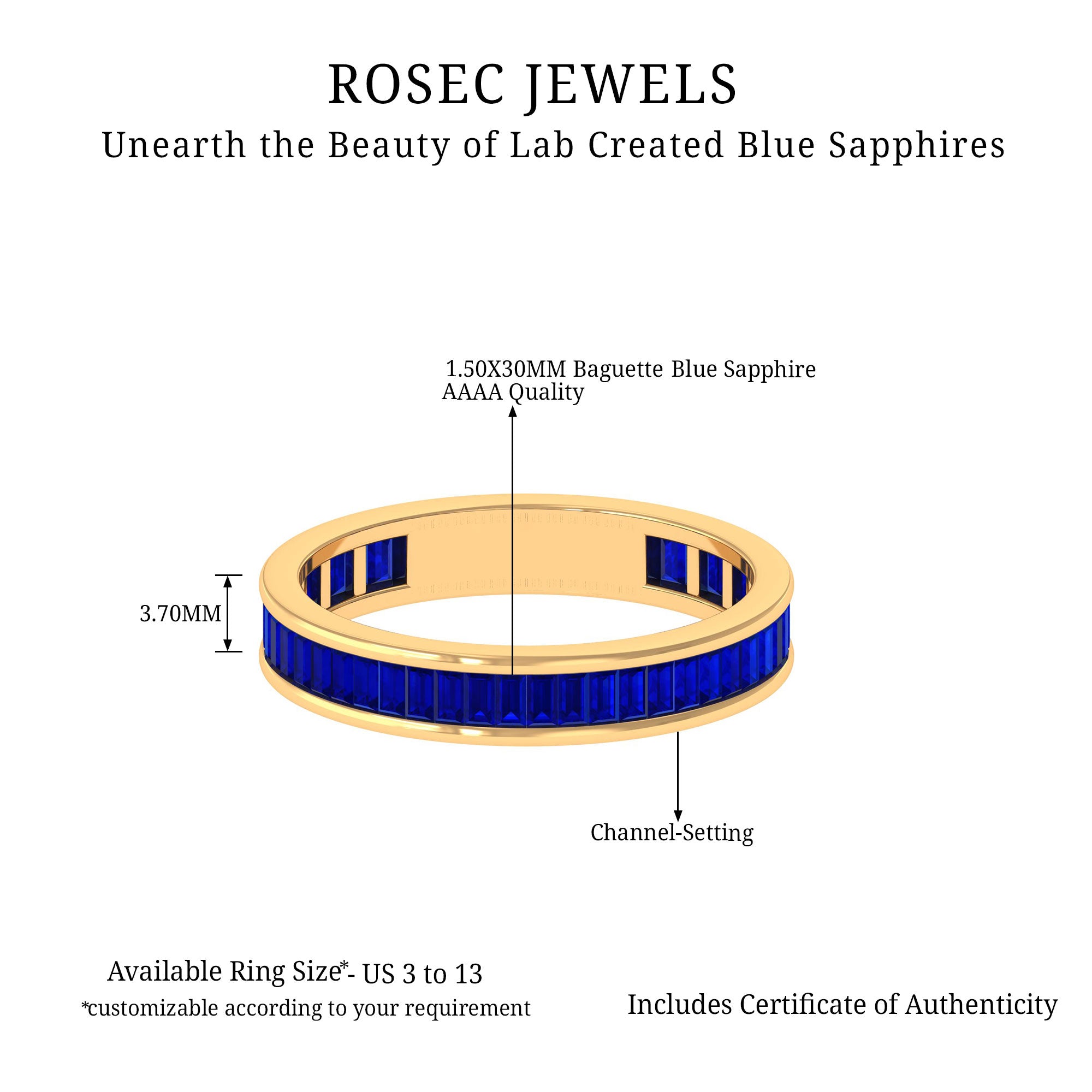 Baguette Cut Created Blue Sapphire Semi Eternity Ring in Channel Setting Lab Created Blue Sapphire - ( AAAA ) - Quality - Rosec Jewels