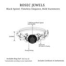 Black Spinel Floral Solitaire Ring with Diamond Black Spinel - ( AAA ) - Quality - Rosec Jewels