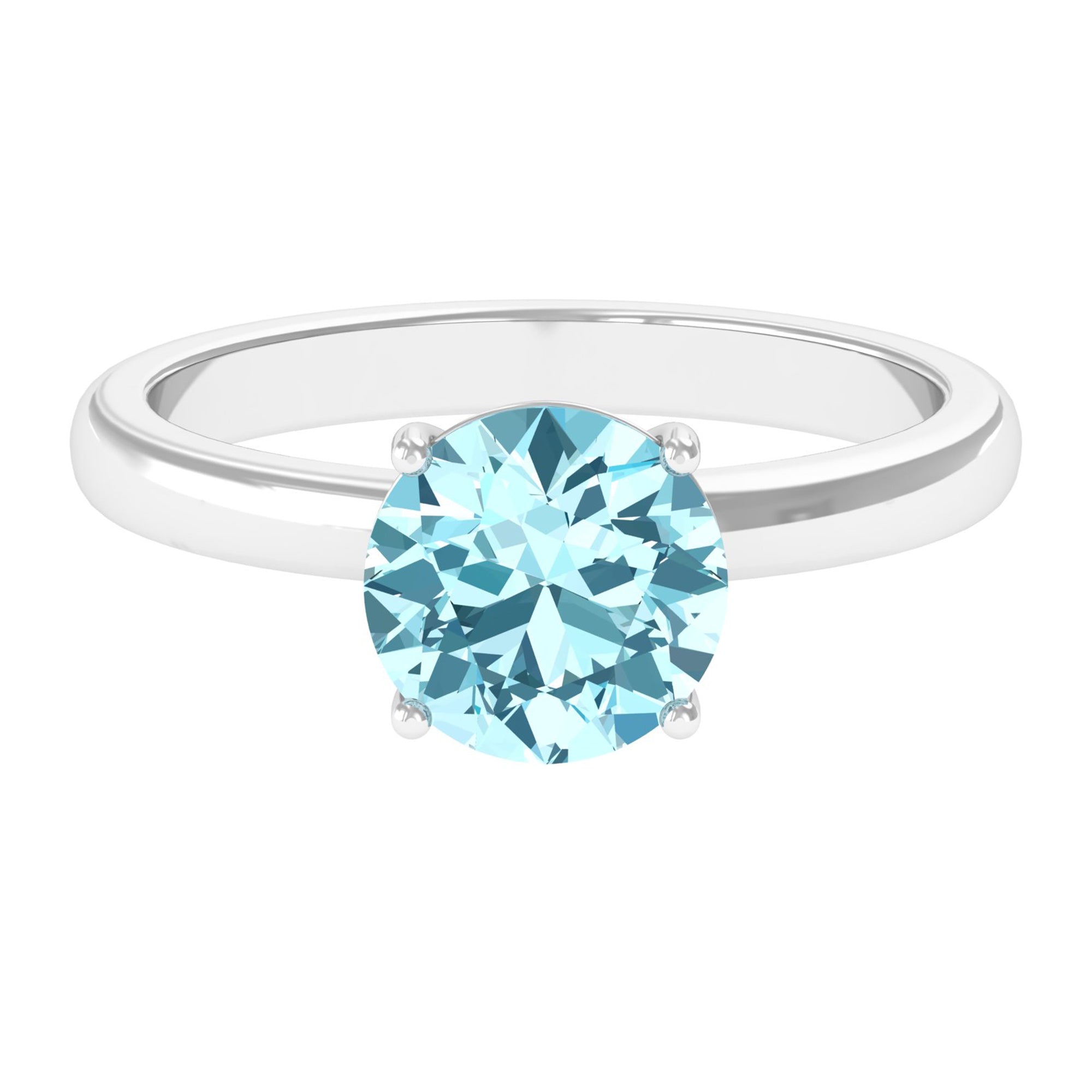 Aquamarine Solitaire Promise Ring with Diamond Aquamarine - ( AAA ) - Quality - Rosec Jewels