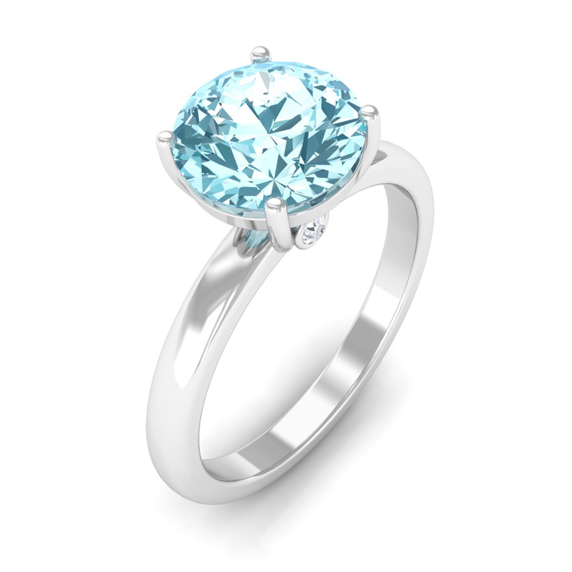 Aquamarine Solitaire Promise Ring with Diamond Aquamarine - ( AAA ) - Quality - Rosec Jewels