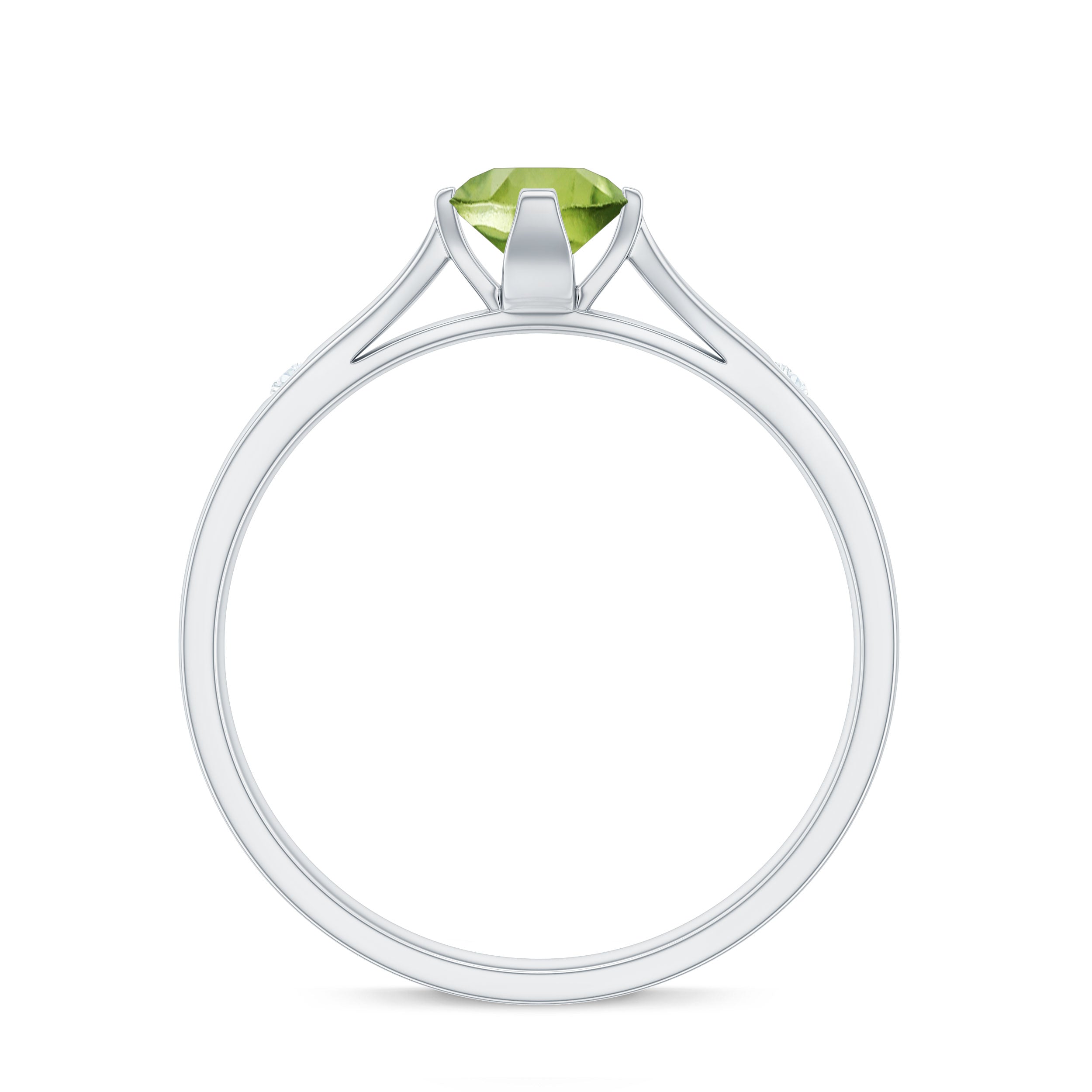 Floral Set Peridot Solitaire Ring with Diamond Peridot - ( AAA ) - Quality - Rosec Jewels