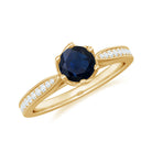 Real Blue Sapphire Solitaire Engagement Ring with Diamond Blue Sapphire - ( AAA ) - Quality - Rosec Jewels