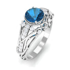 Natural London Blue Topaz Vintage Inspired Ring with Diamond London Blue Topaz - ( AAA ) - Quality - Rosec Jewels