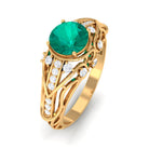 Vintage Emerald Engagement Ring with Diamond Emerald - ( AAA ) - Quality - Rosec Jewels