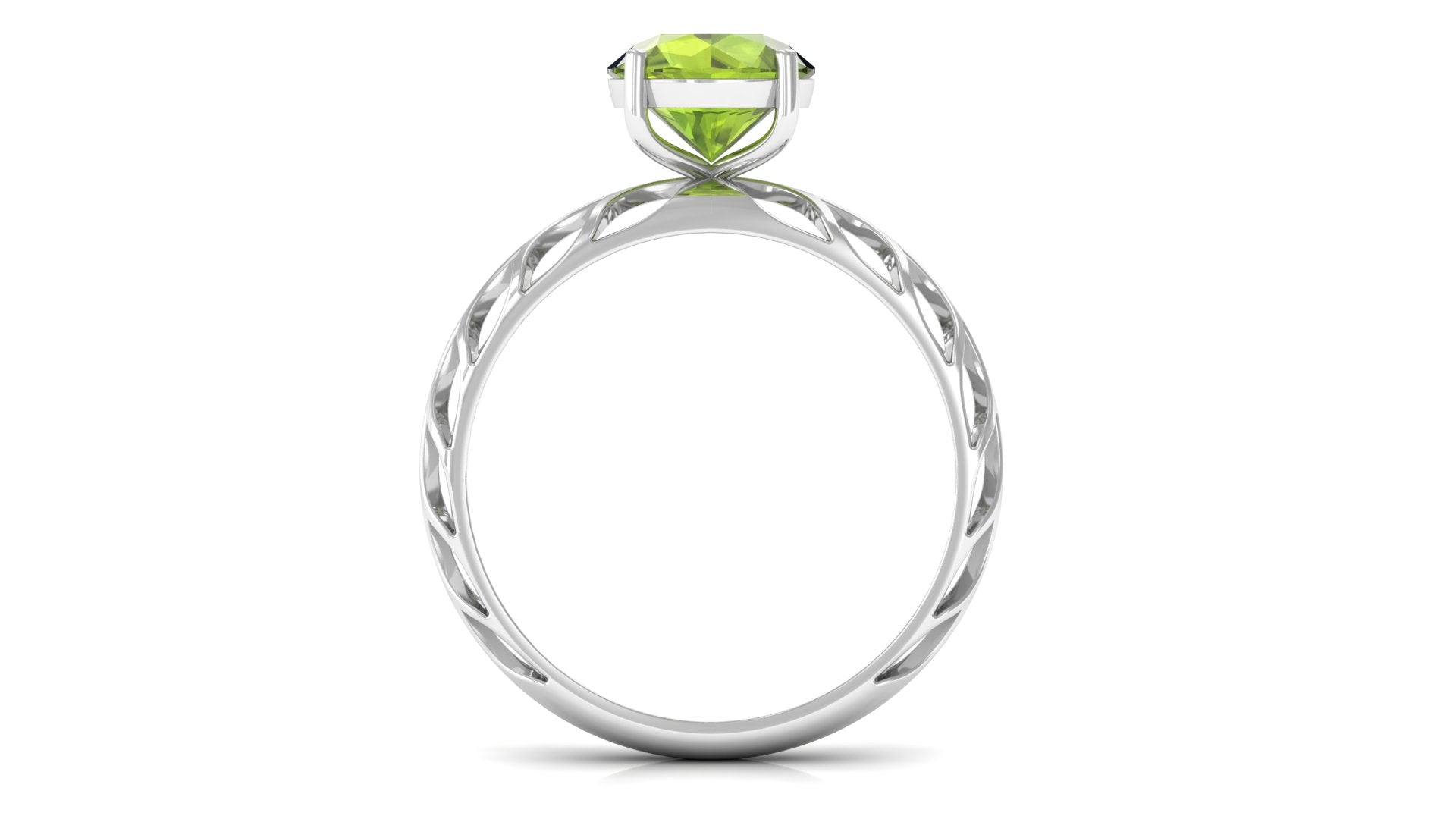 8 MM Round Peridot Solitaire Gold Cut Work Ring in Prong Setting Peridot - ( AAA ) - Quality - Rosec Jewels