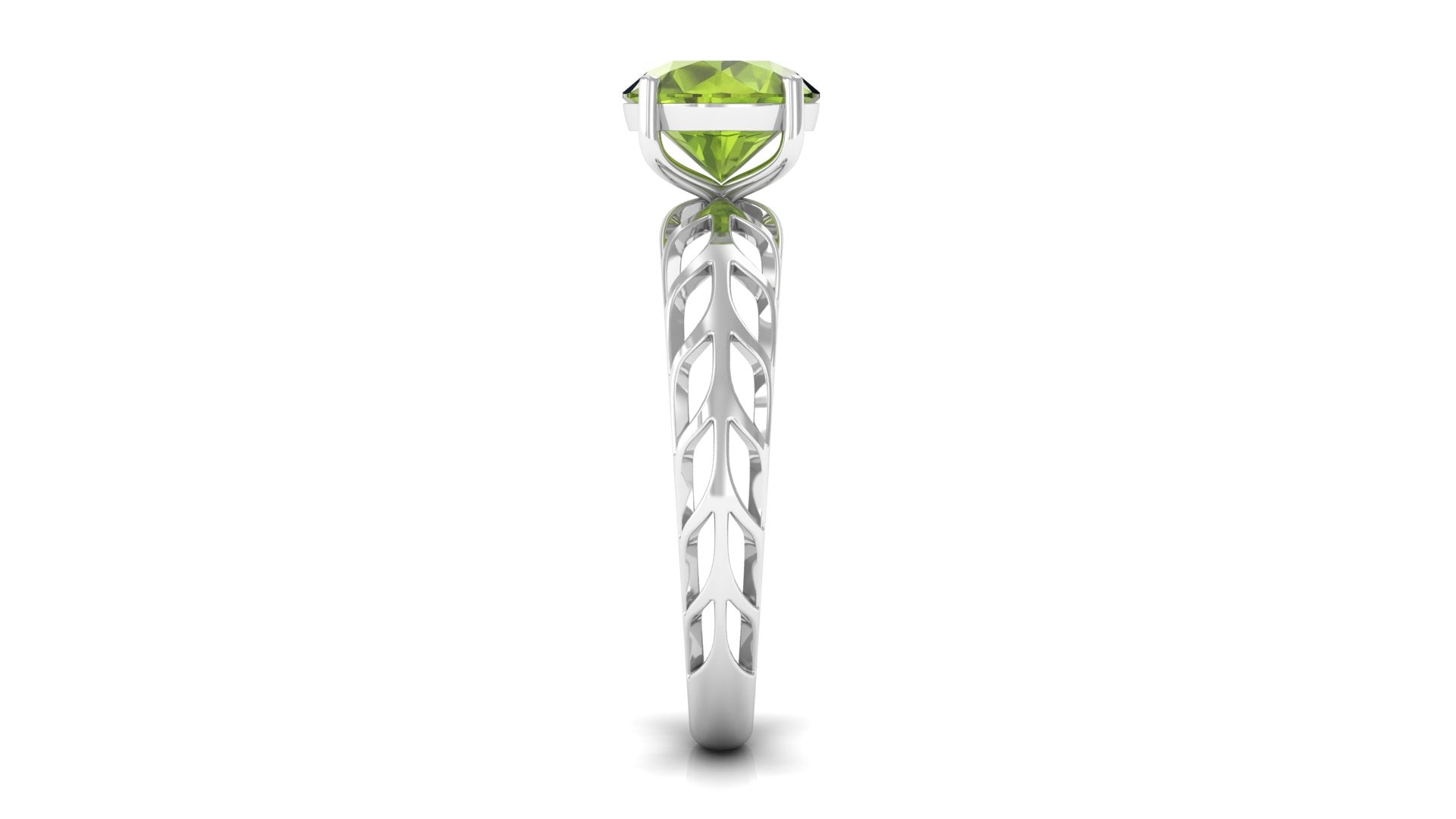 8 MM Round Peridot Solitaire Gold Cut Work Ring in Prong Setting Peridot - ( AAA ) - Quality - Rosec Jewels