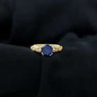 Solitaire Lab Grown Blue Sapphire Flower Engagement Ring with Diamond Lab Created Blue Sapphire - ( AAAA ) - Quality - Rosec Jewels