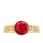 Solitaire Created Ruby Gold Flower Engagement Ring with Moissanite Lab Created Ruby - ( AAAA ) - Quality - Rosec Jewels