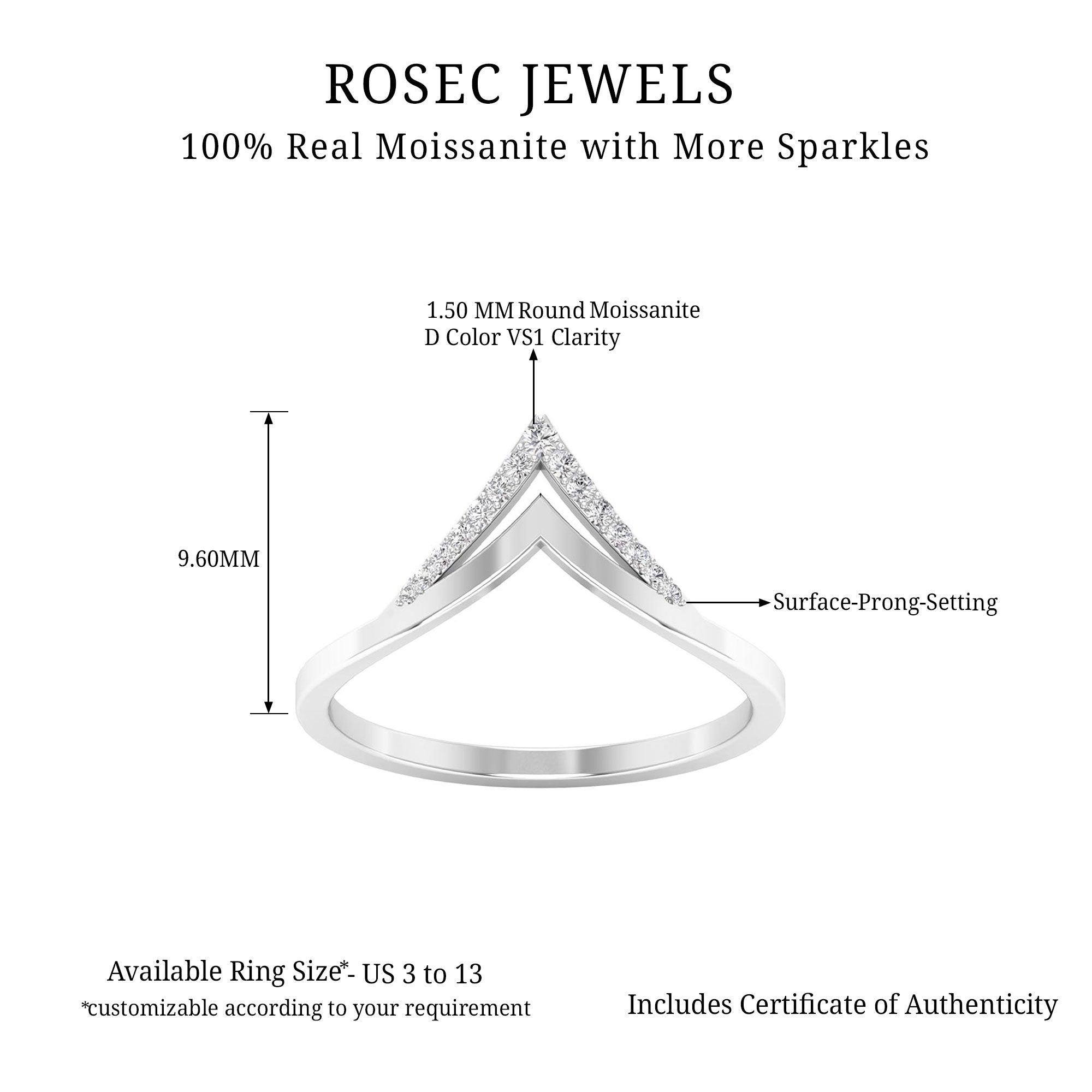 Minimal Moissanite Chevron Enhancer Ring Moissanite - ( D-VS1 ) - Color and Clarity - Rosec Jewels