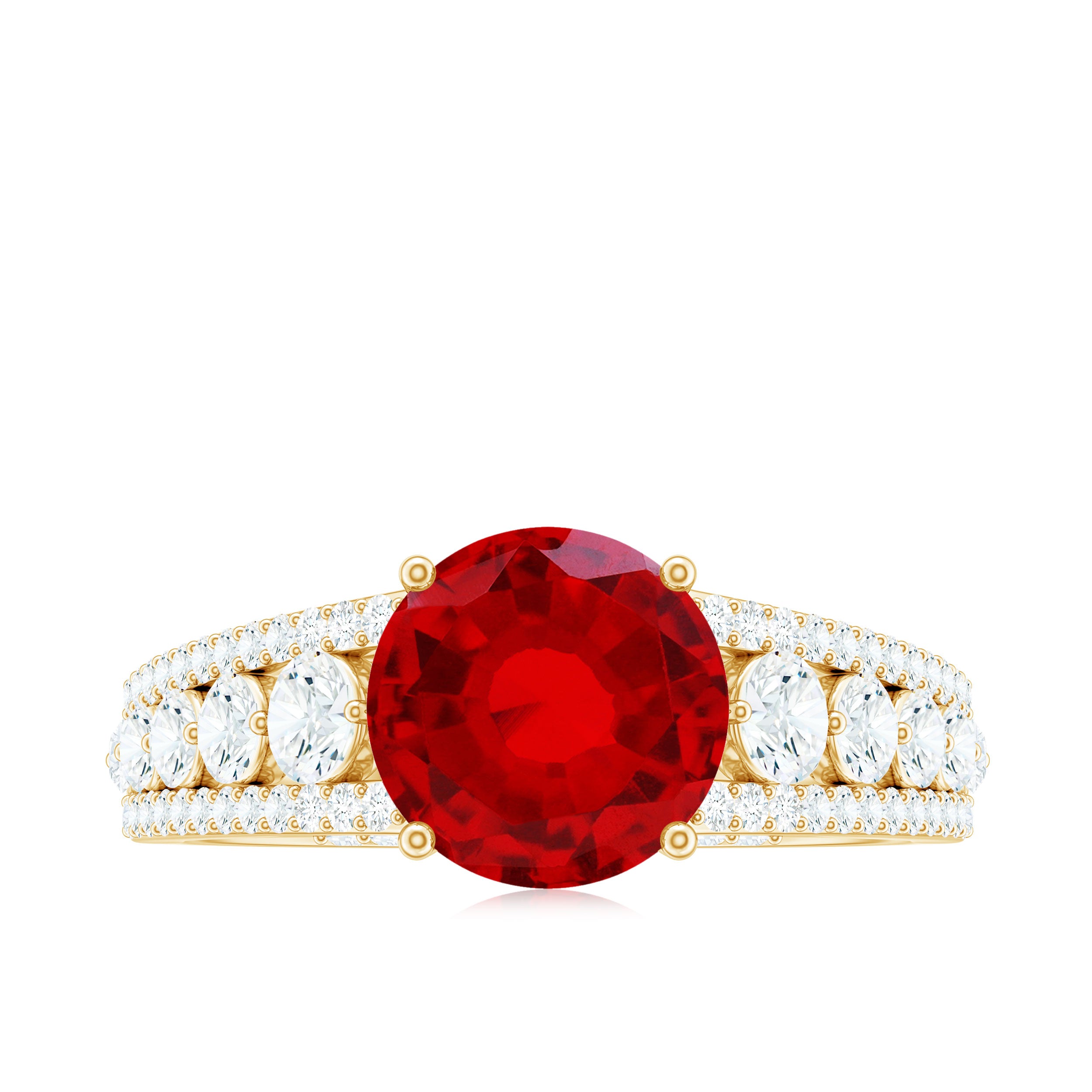 Created Ruby Statement Engagement Ring with Moissanite Side Stones Lab Created Ruby - ( AAAA ) - Quality - Rosec Jewels