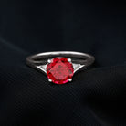 Split Shank Round Created Ruby Solitaire Ring with Surprise Diamond Lab Created Ruby - ( AAAA ) - Quality - Rosec Jewels