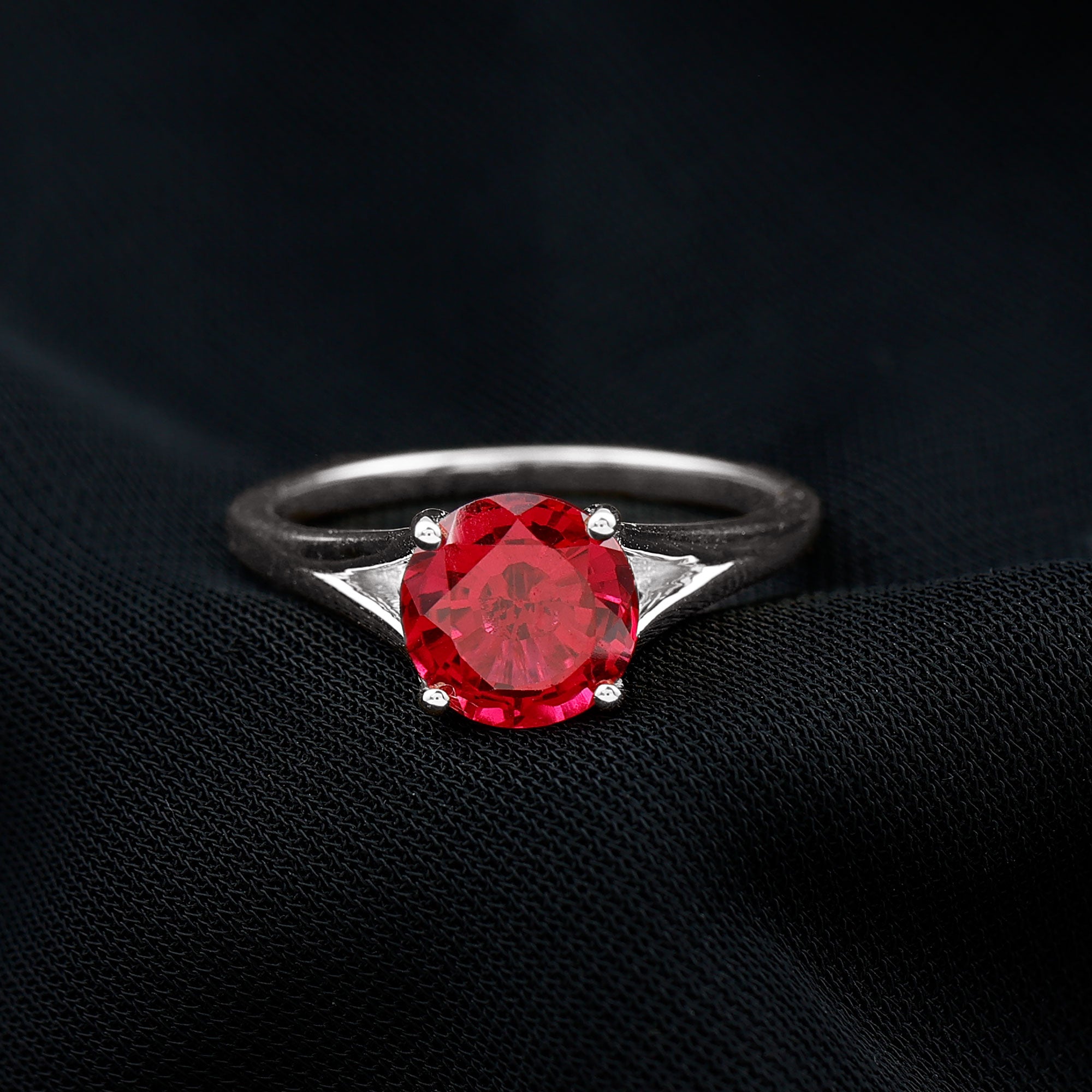 Split Shank Round Created Ruby Solitaire Ring with Surprise Diamond Lab Created Ruby - ( AAAA ) - Quality - Rosec Jewels