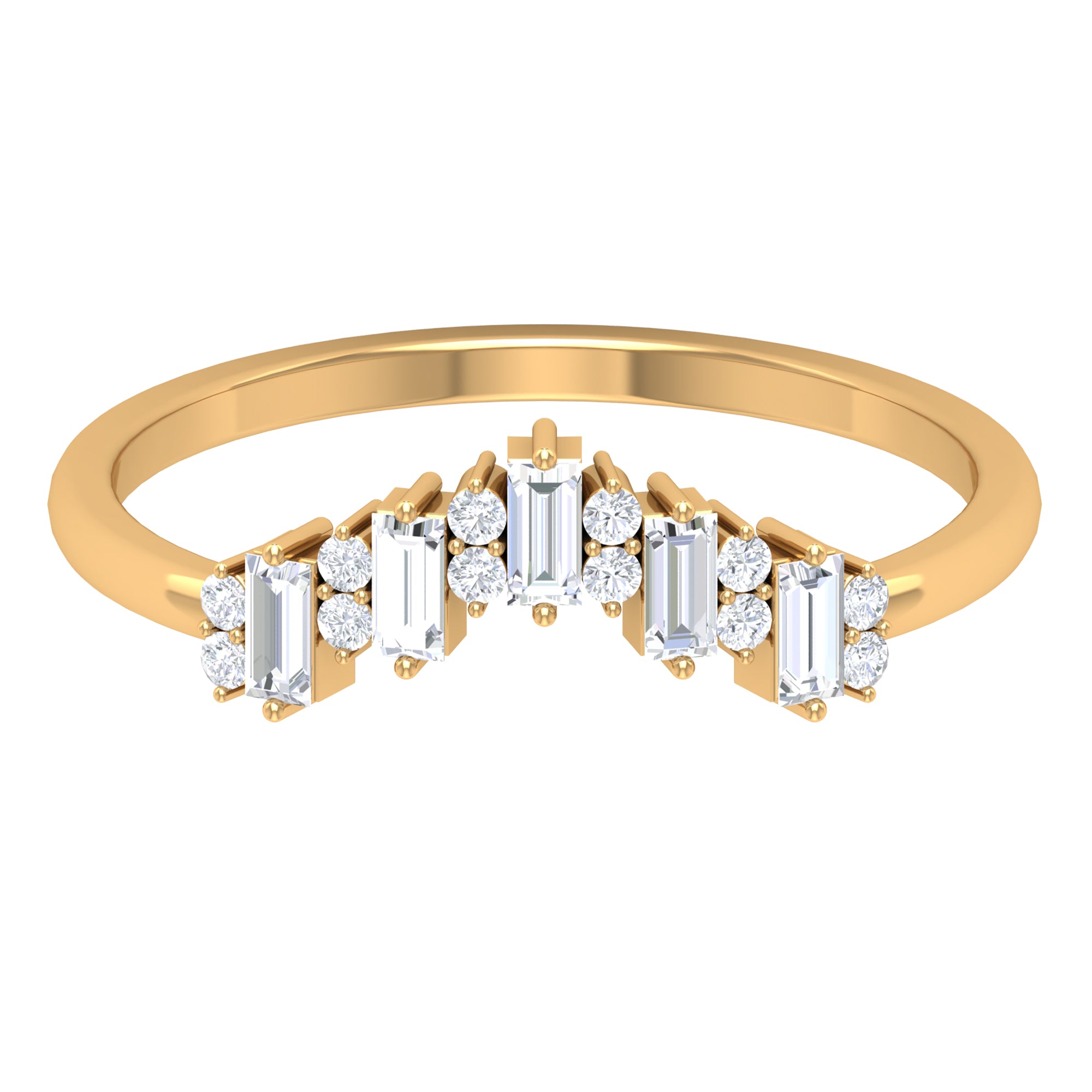 1/2 CT Baguette and Round Cut Moissanite Chevron Stackable Ring Moissanite - ( D-VS1 ) - Color and Clarity - Rosec Jewels