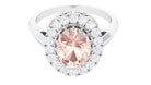 Vintage Morganite Crown Engagement Ring with Halo Moissanite Morganite - ( AAA ) - Quality - Rosec Jewels