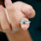 Moi et Toi London Blue Topaz and Moissanite Two Stone Minimal Ring London Blue Topaz - ( AAA ) - Quality - Rosec Jewels