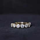Round Moissanite Half Eternity Ring in Bezel Setting Moissanite - ( D-VS1 ) - Color and Clarity - Rosec Jewels