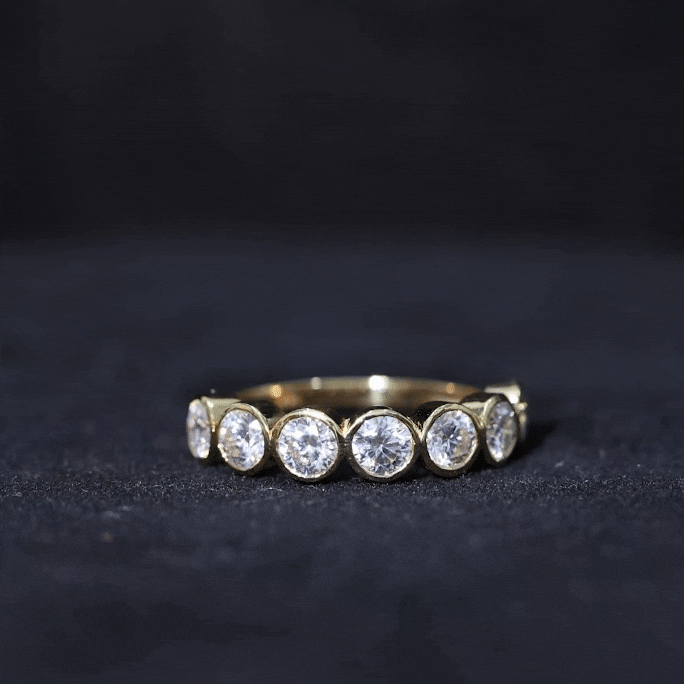 Round Moissanite Half Eternity Ring in Bezel Setting Moissanite - ( D-VS1 ) - Color and Clarity - Rosec Jewels