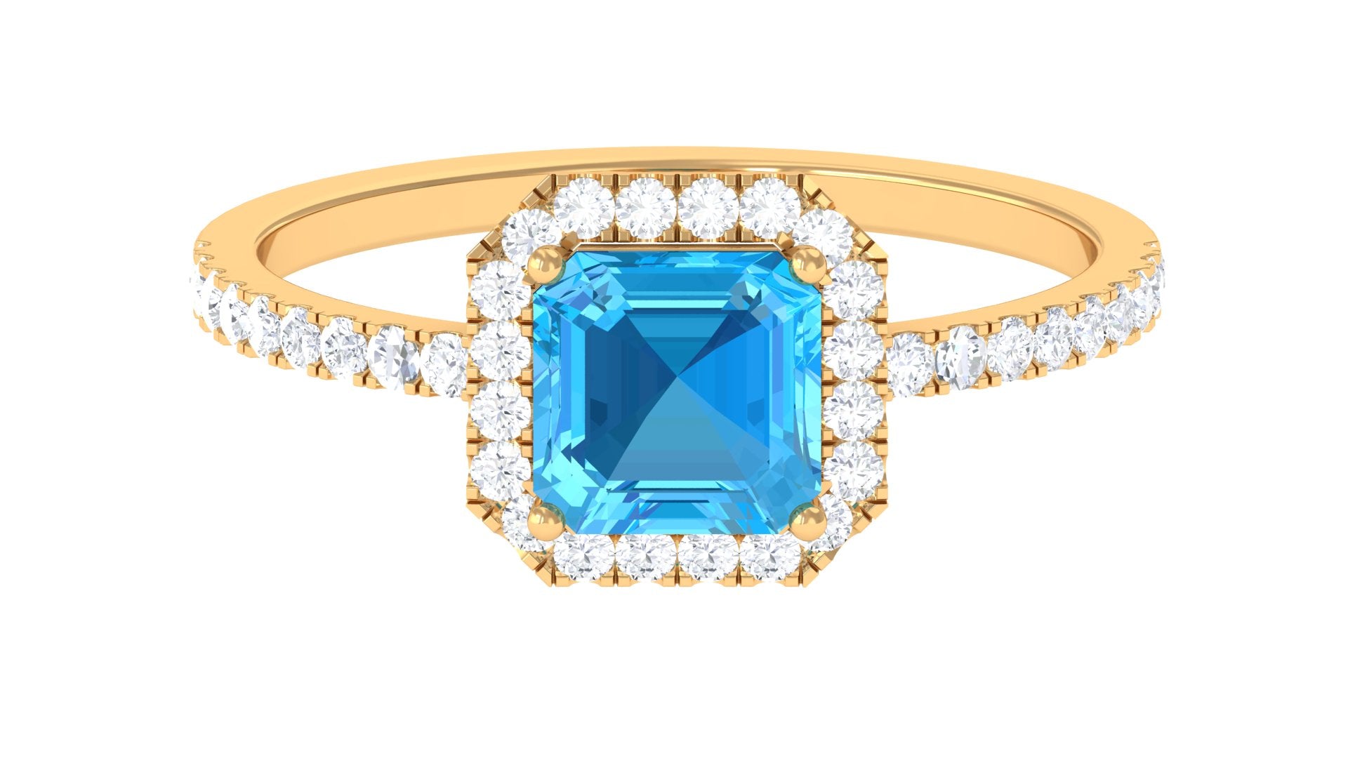 Asscher Cut Real Swiss Blue Topaz Halo Engagement Ring with Diamond Swiss Blue Topaz - ( AAA ) - Quality - Rosec Jewels