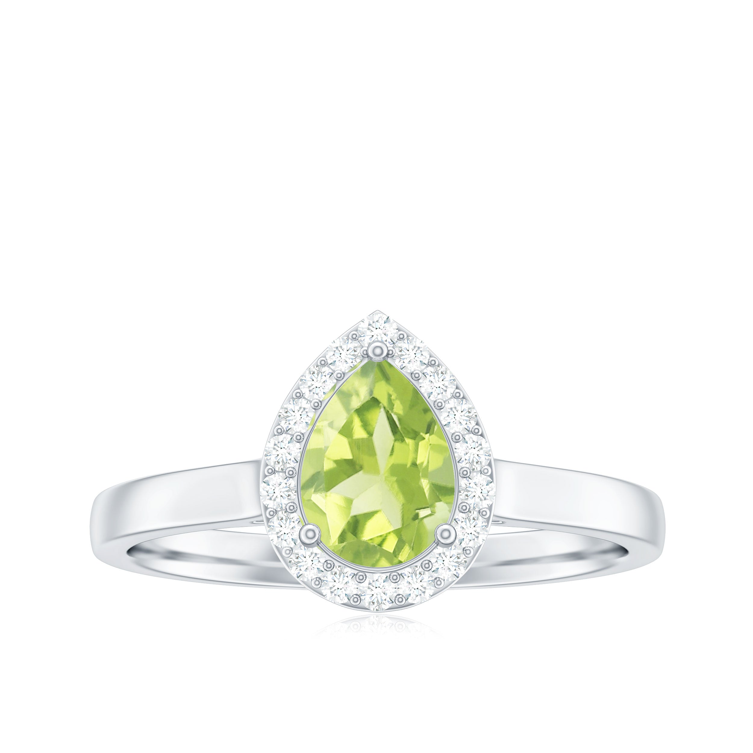 5X7 MM Pear Shaped Peridot Solitaire with Diamond Halo Ring Peridot - ( AAA ) - Quality - Rosec Jewels