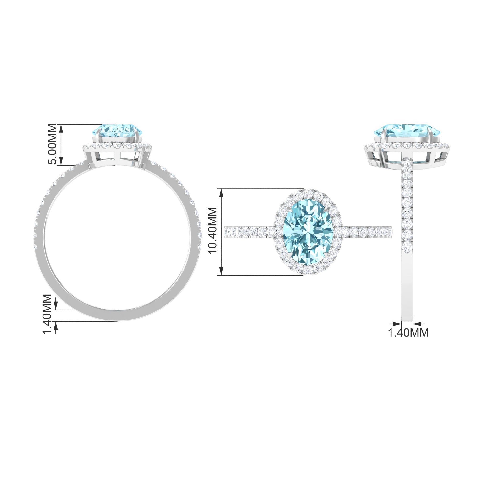 Diamond Halo Engagement Ring with 6X8 MM Claw Set Aquamarine Solitaire Aquamarine - ( AAA ) - Quality - Rosec Jewels