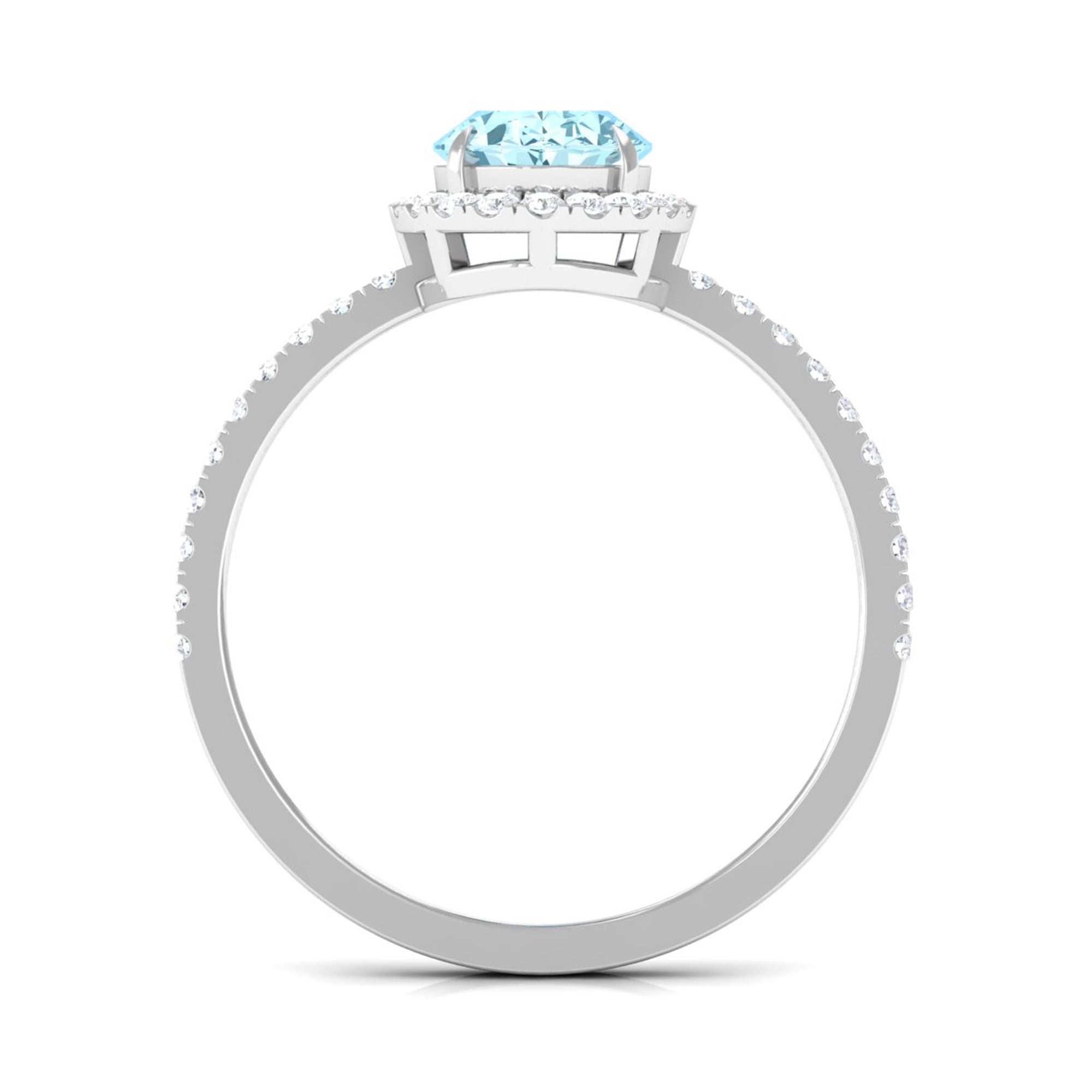 Diamond Halo Engagement Ring with 6X8 MM Claw Set Aquamarine Solitaire Aquamarine - ( AAA ) - Quality - Rosec Jewels