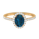 Oval Shape London Blue Topaz Cocktail Engagement Ring with Diamond London Blue Topaz - ( AAA ) - Quality - Rosec Jewels