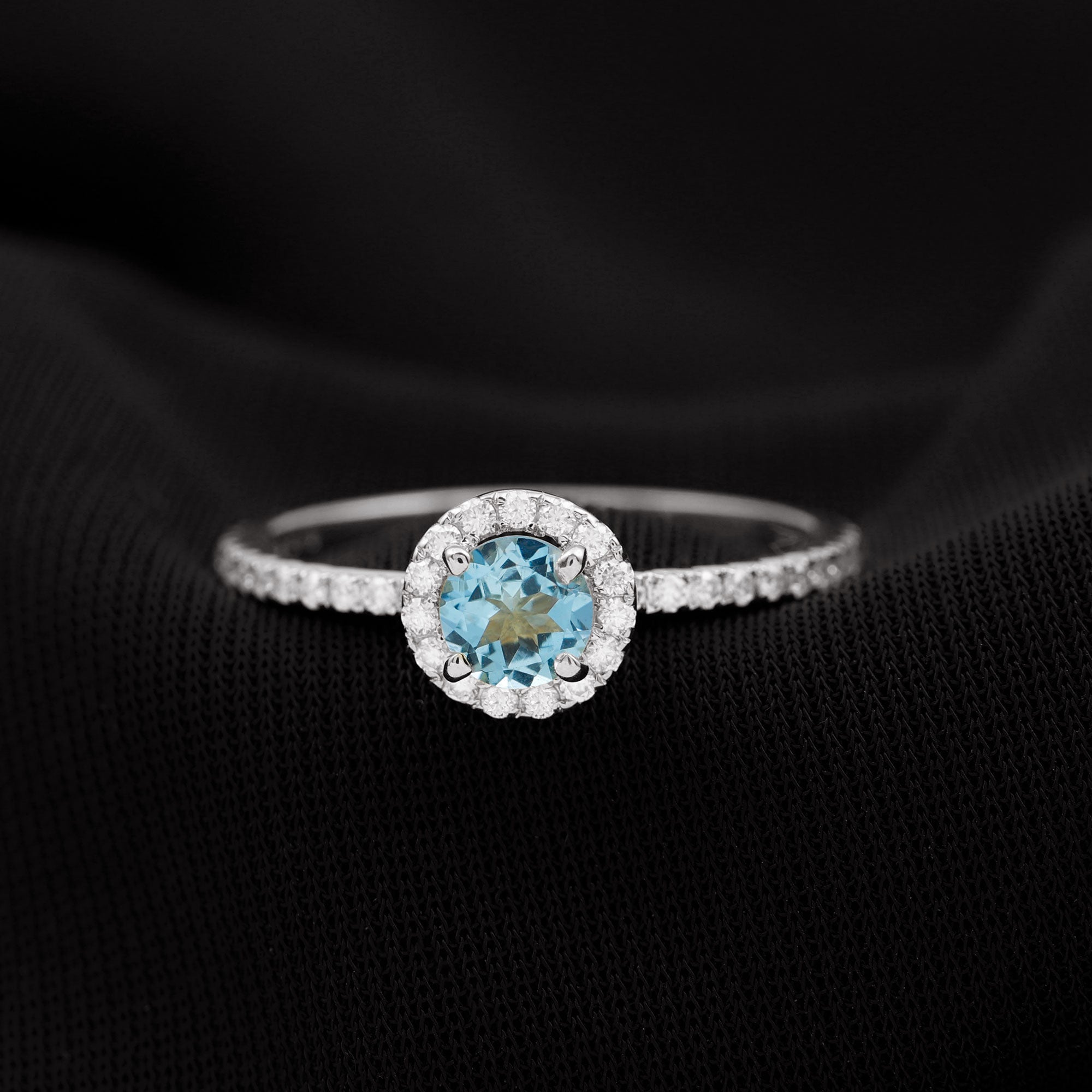 Minimal Blue Aquamarine Ring with Diamond Accent Aquamarine - ( AAA ) - Quality - Rosec Jewels