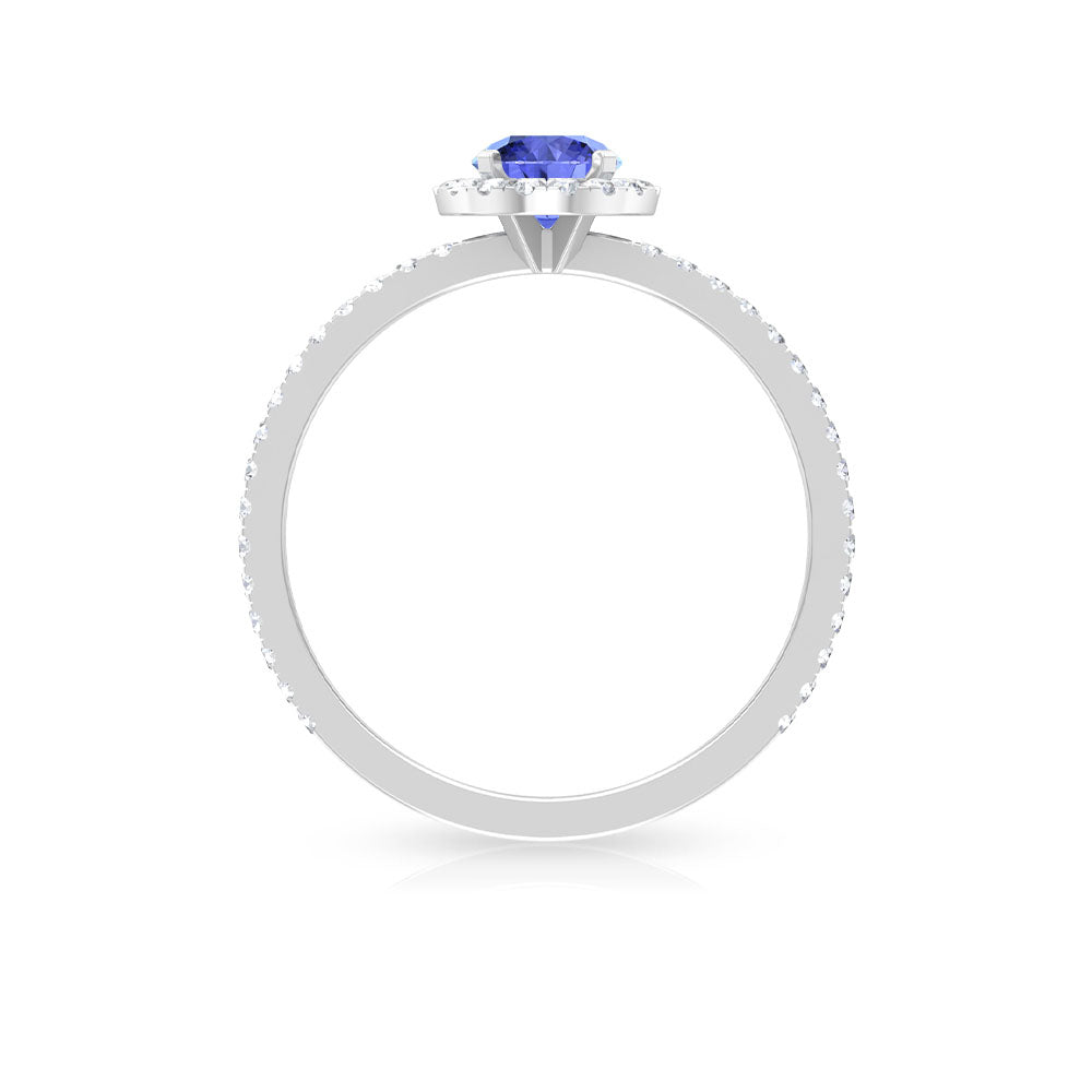 1 CT Tanzanite Solitaire Ring with Diamond Halo Tanzanite - ( AAA ) - Quality - Rosec Jewels