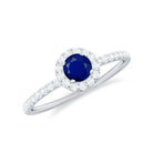 1 CT Blue Sapphire and Diamond Minimal Engagement Ring Blue Sapphire - ( AAA ) - Quality - Rosec Jewels