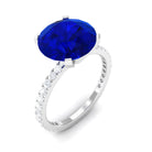 Created Blue Sapphire Solitaire Ring with Diamond Side Stones Lab Created Blue Sapphire - ( AAAA ) - Quality - Rosec Jewels