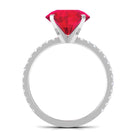 Created Ruby Solitaire Ring with Diamond Side Stones Lab Created Ruby - ( AAAA ) - Quality - Rosec Jewels