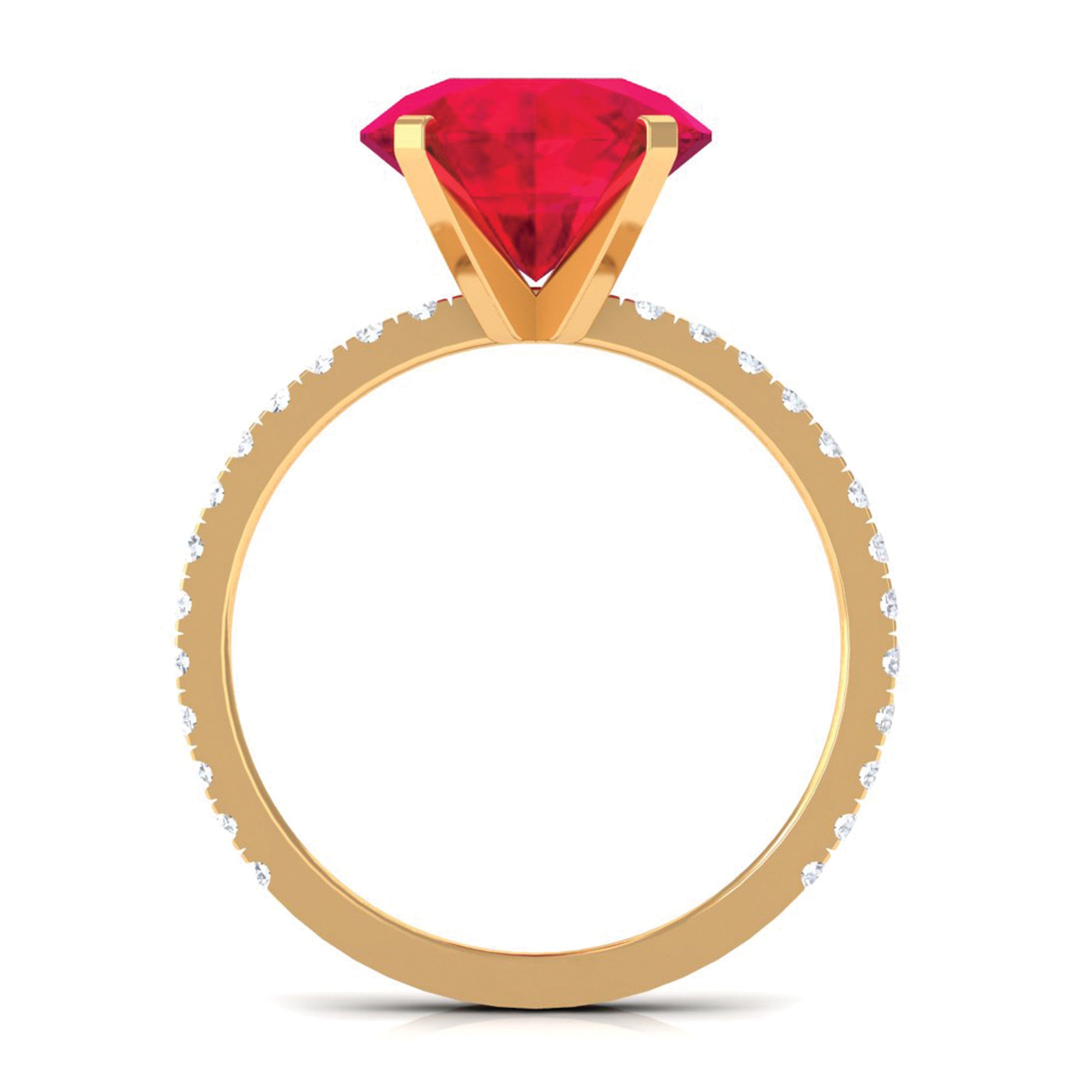 Created Ruby Solitaire Ring with Diamond Side Stones Lab Created Ruby - ( AAAA ) - Quality - Rosec Jewels