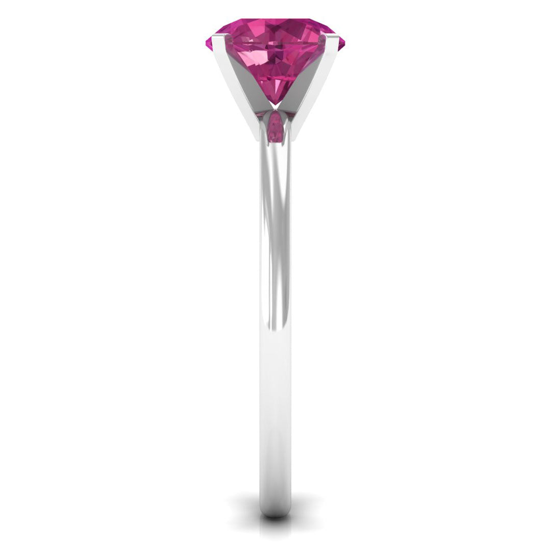 Round Pink Tourmaline Solitaire Ring in Peg Head Setting Pink Tourmaline - ( AAA ) - Quality - Rosec Jewels