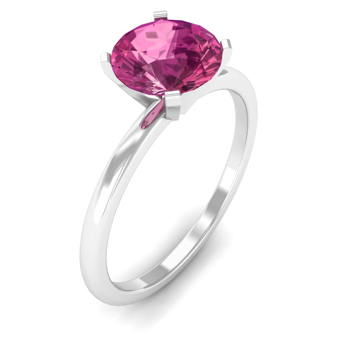 Round Pink Tourmaline Solitaire Ring in Peg Head Setting Pink Tourmaline - ( AAA ) - Quality - Rosec Jewels