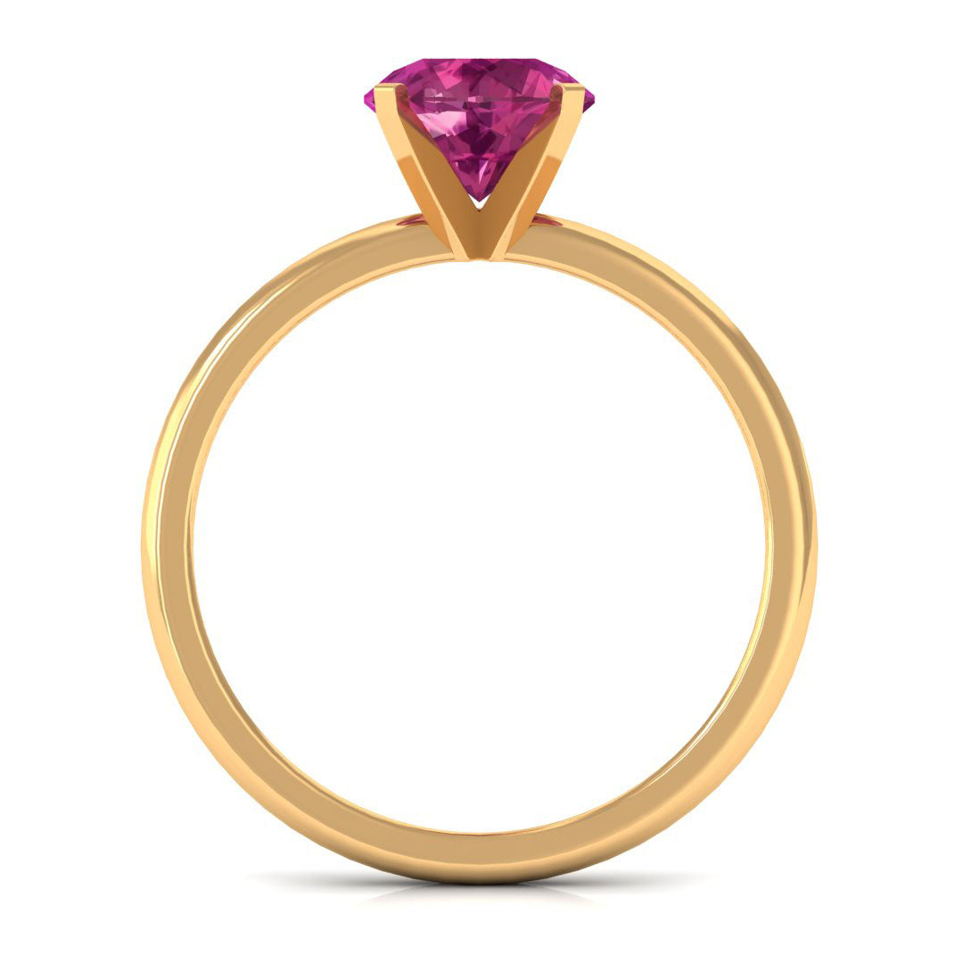 Round Pink Tourmaline Solitaire Ring in Peg Head Setting Pink Tourmaline - ( AAA ) - Quality - Rosec Jewels