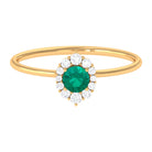 Classic Emerald Engagement Ring with Diamond Accent Emerald - ( AAA ) - Quality - Rosec Jewels