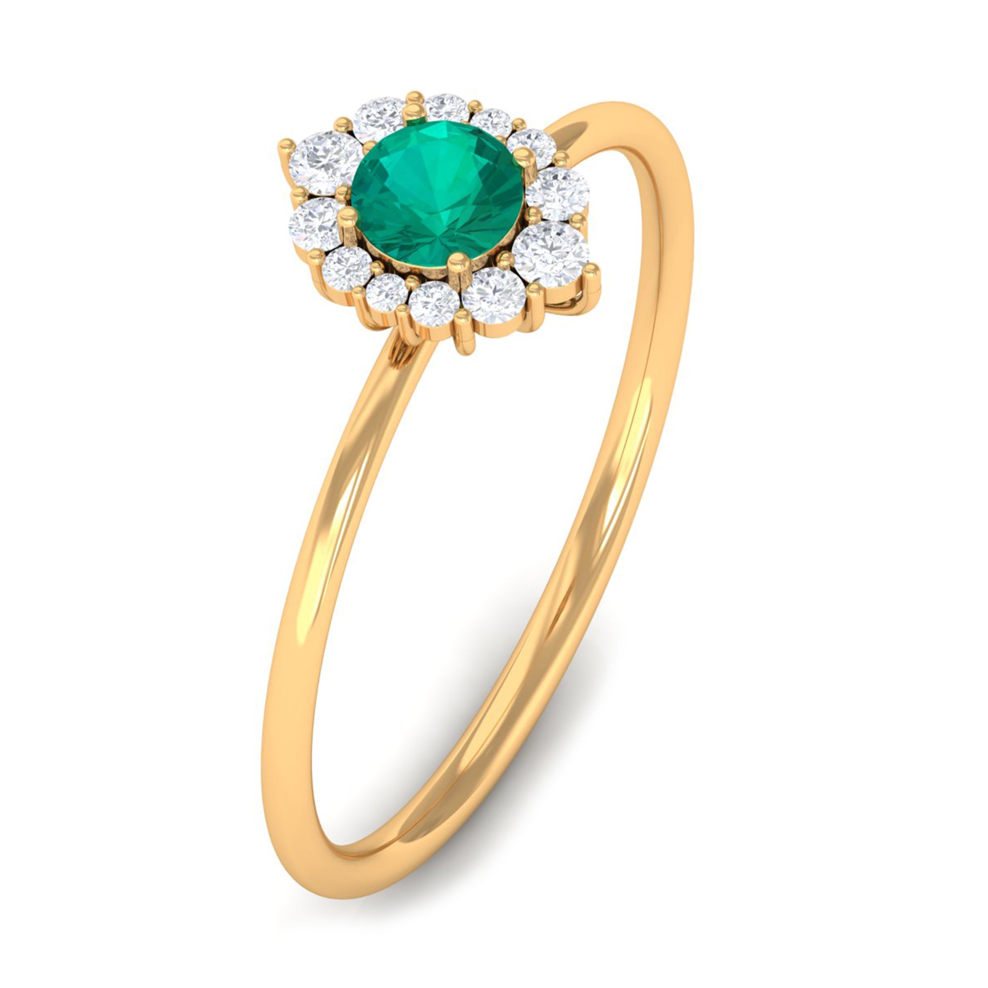 Classic Emerald Engagement Ring with Diamond Accent Emerald - ( AAA ) - Quality - Rosec Jewels