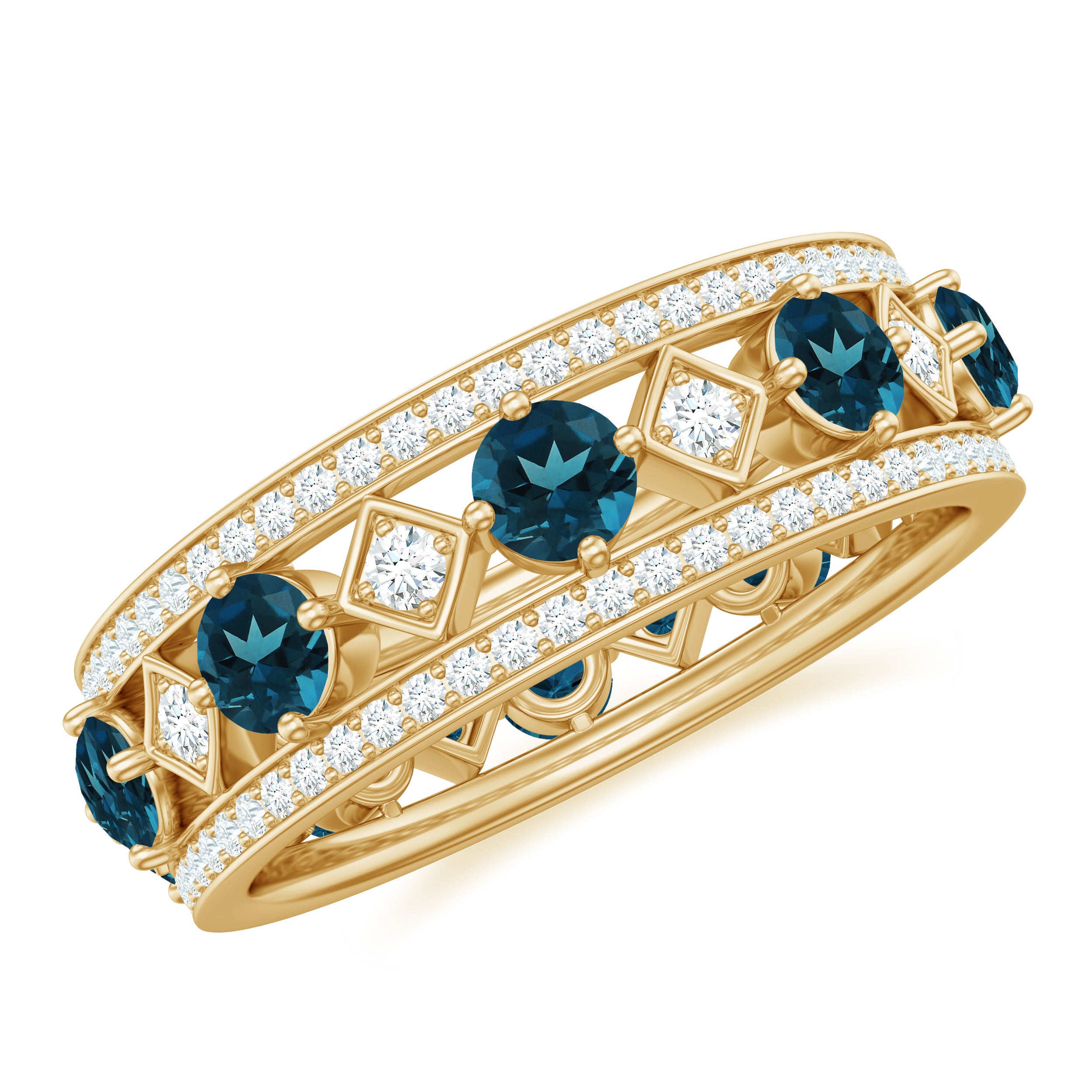 1.75 CT Vintage London Blue Topaz and Diamond Wedding Band London Blue Topaz - ( AAA ) - Quality - Rosec Jewels