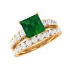 Princess Cut Created Emerald Engagement Ring with Moissanite Enhancer Lab Created Emerald - ( AAAA ) - Quality - Rosec Jewels